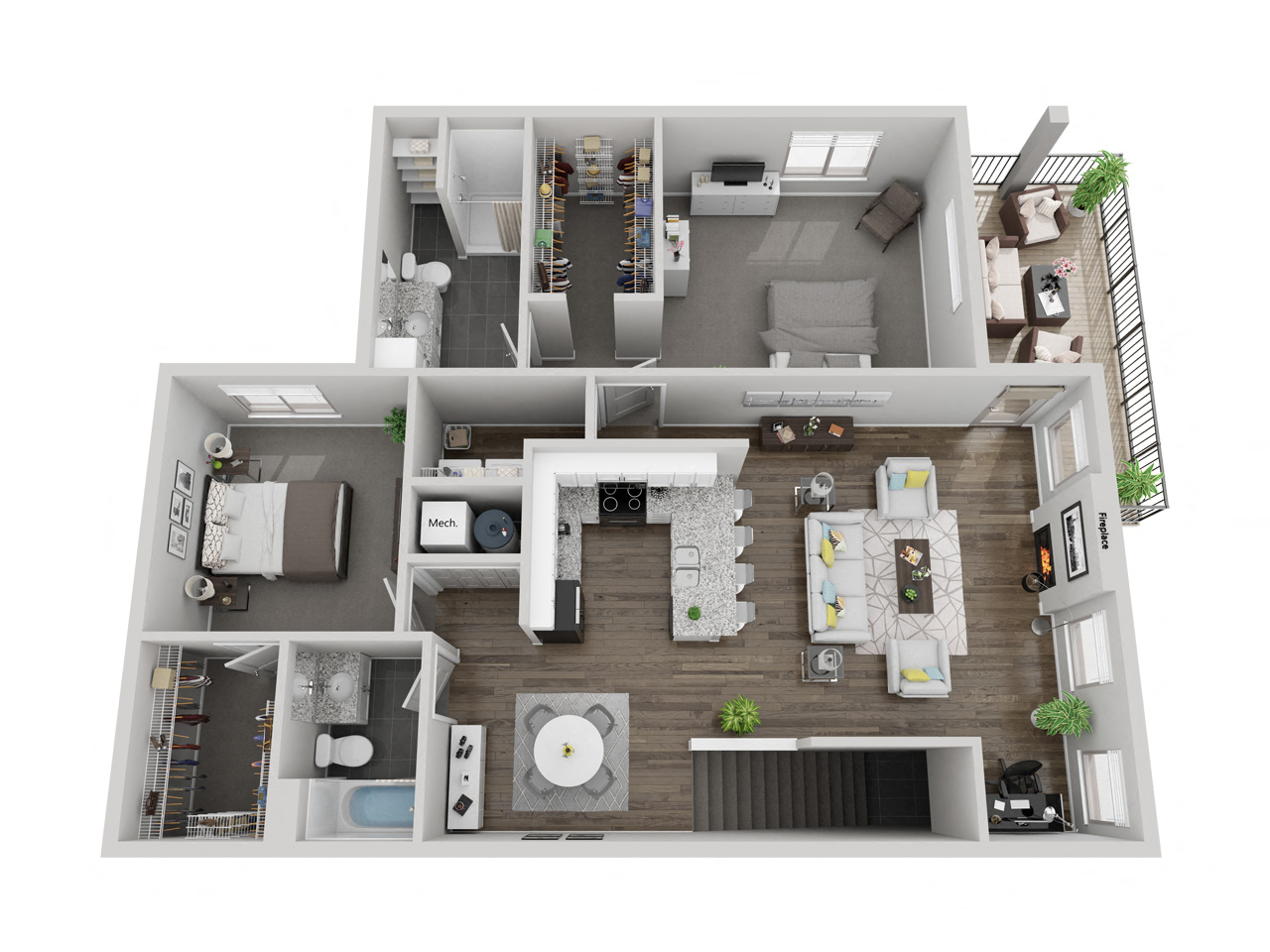 Floor plan for 2 beds, 2 baths, 1418 sqft